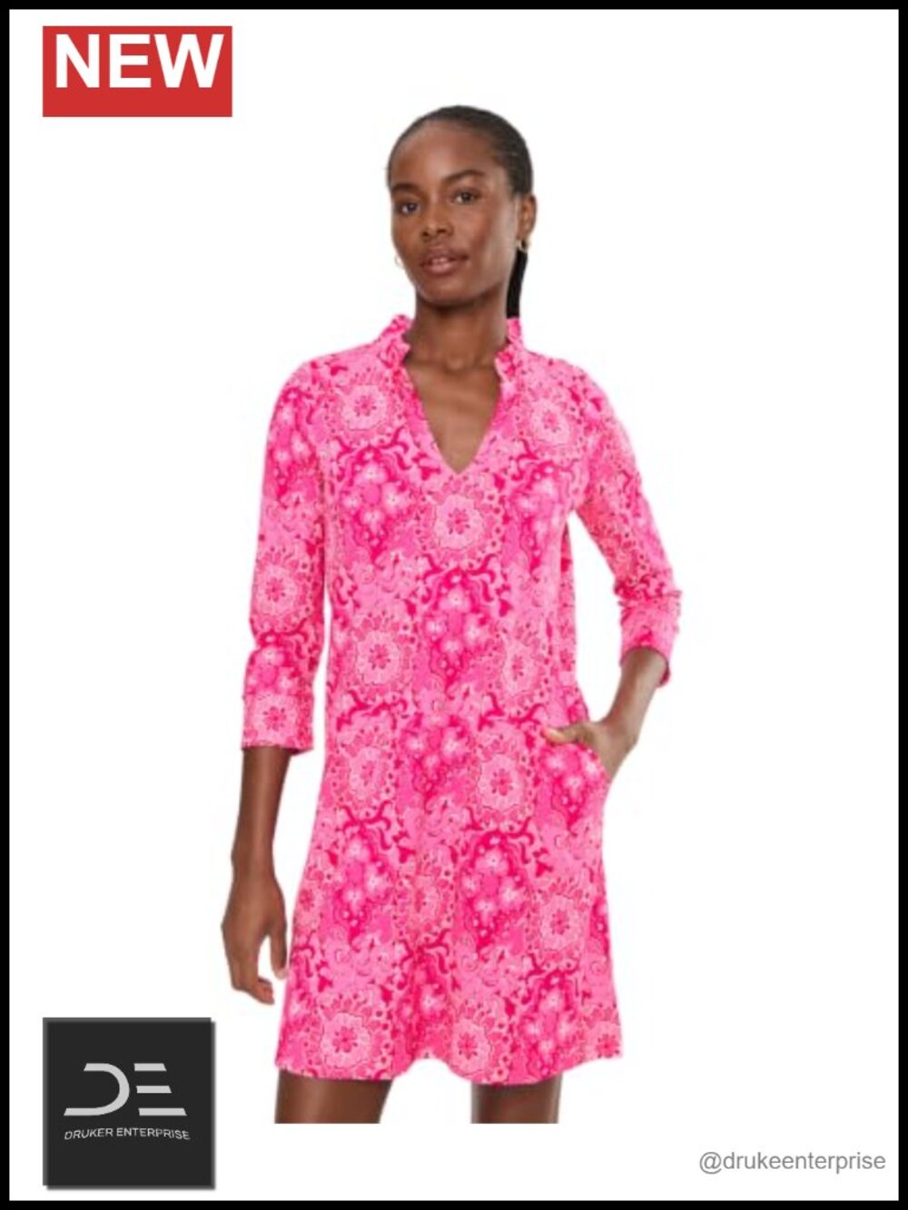 100% Cotton Notch Neck Ruffle Collar Above Knee Pull-On Dress